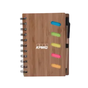 Power Plus Bamboo Notebook with Sticky Notes and Pen-Brown