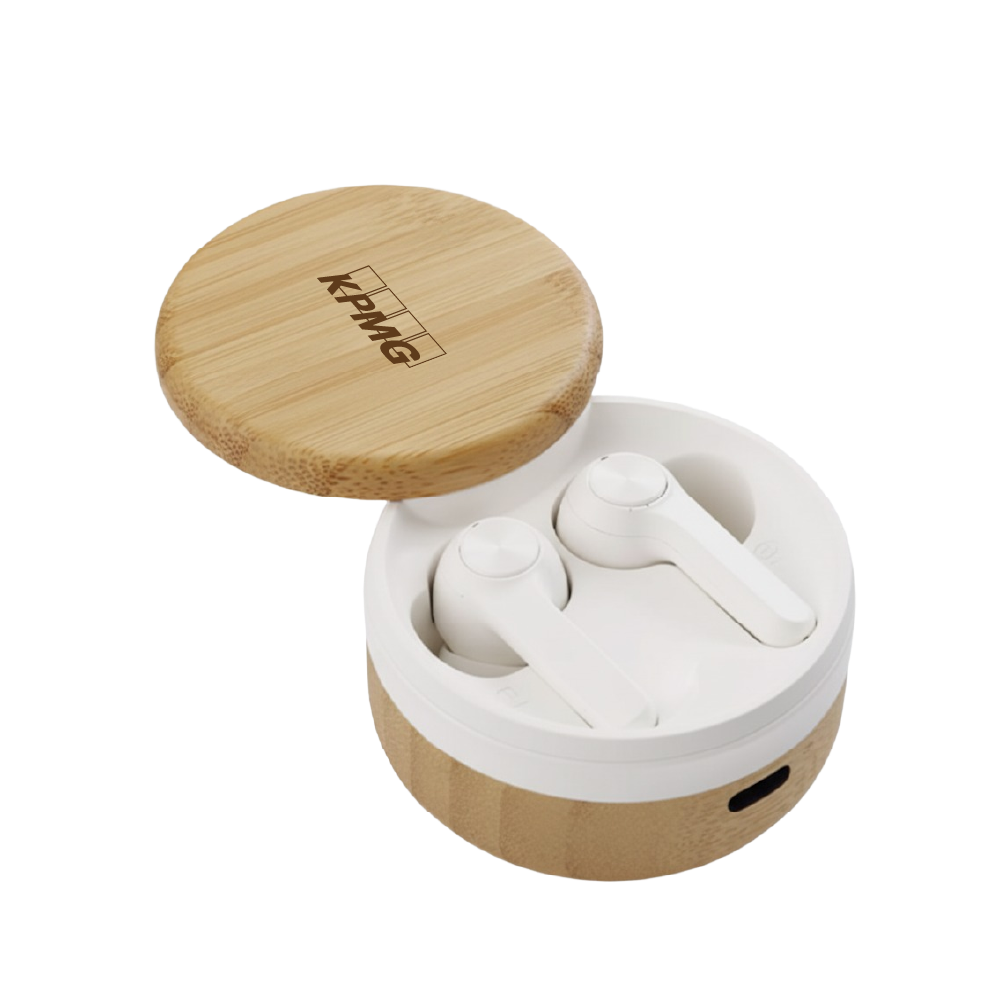 IGP Rhythm Personalised Bamboo Earbuds-White/Natural