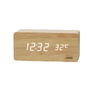 MG Bamboo Deck LED Clock and Wireless Charger-Natural