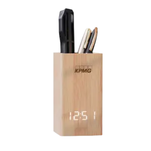 MG Bamboo Digital Pder and Vase Alarm Clock-Natural