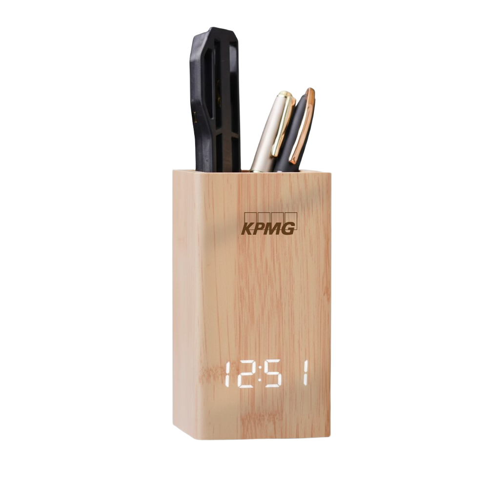 MG Bamboo Digital Pder and Vase Alarm Clock-Natural