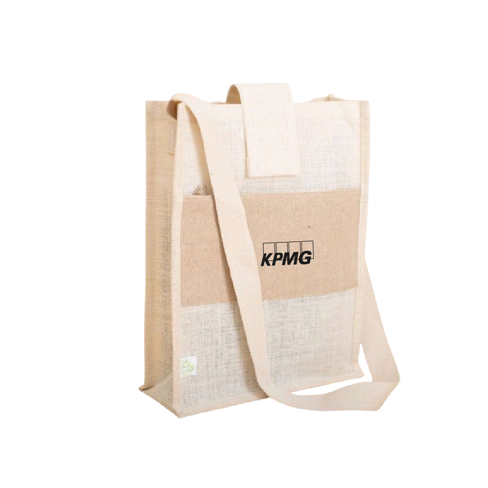 Oblique Teak Jute Bag-Natural