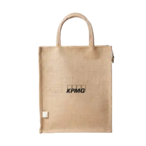 Oblique Oak Zipped Jute Bag-Natural