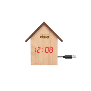 Power Plus Hut Shape Wooden LED Clock-Brown/Natural