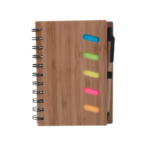 Power Plus Bamboo Notebook with Sticky Notes and Pen-Brown