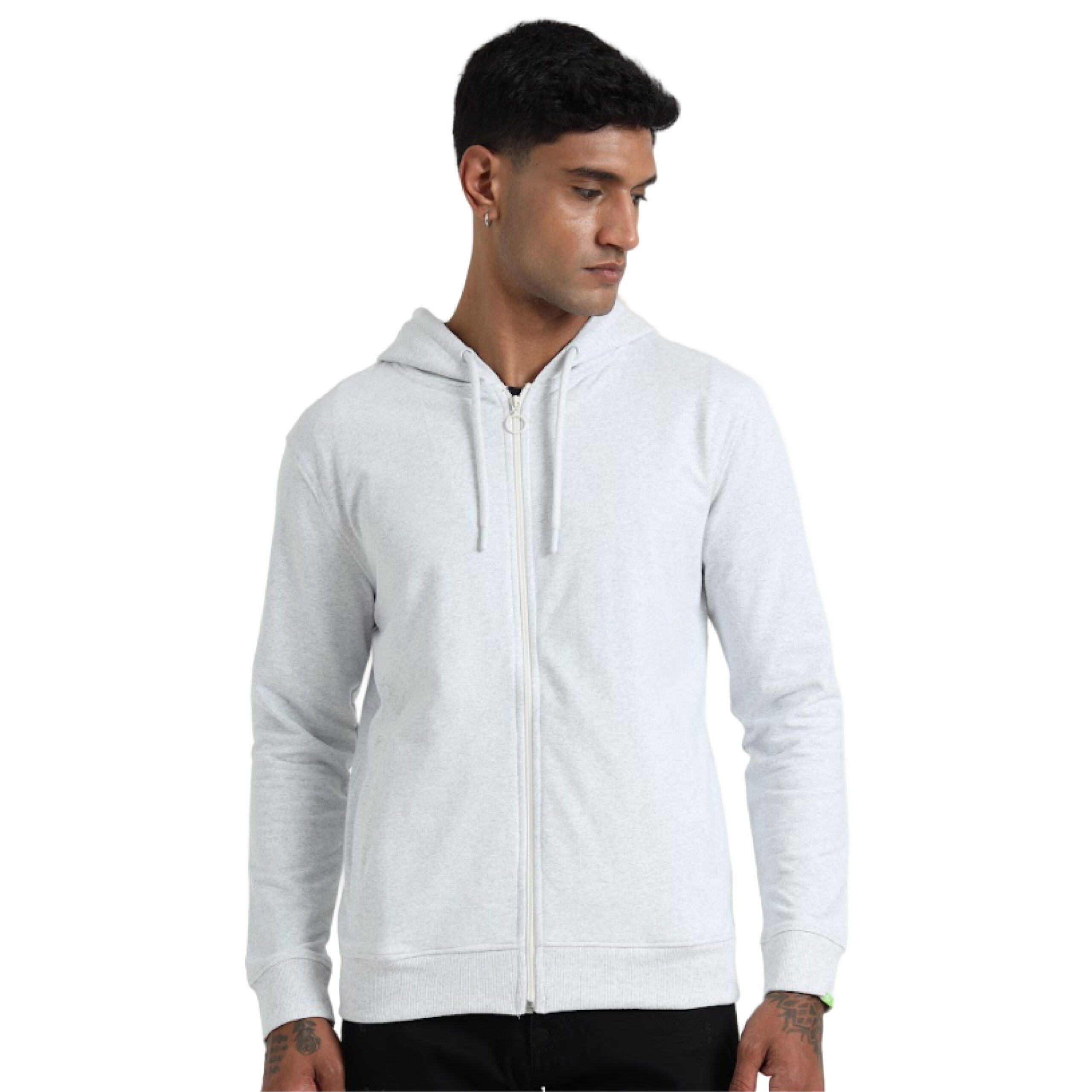 Caslay Sustainable Hoodie With Zip-White Melange