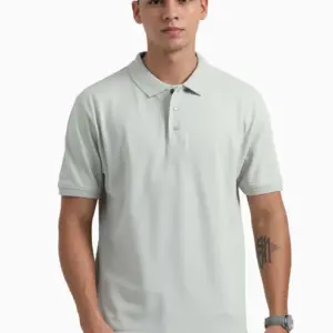 Caslay Sustainable Organic Polo Neck T-Shirt -Stom Grey