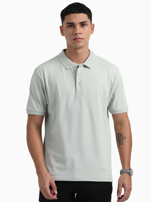 Caslay Sustainable Organic Polo Neck T-Shirt -Stom Grey