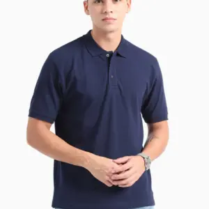 Caslay Sustainable Polo Neck T-Shirt -Navy Blue