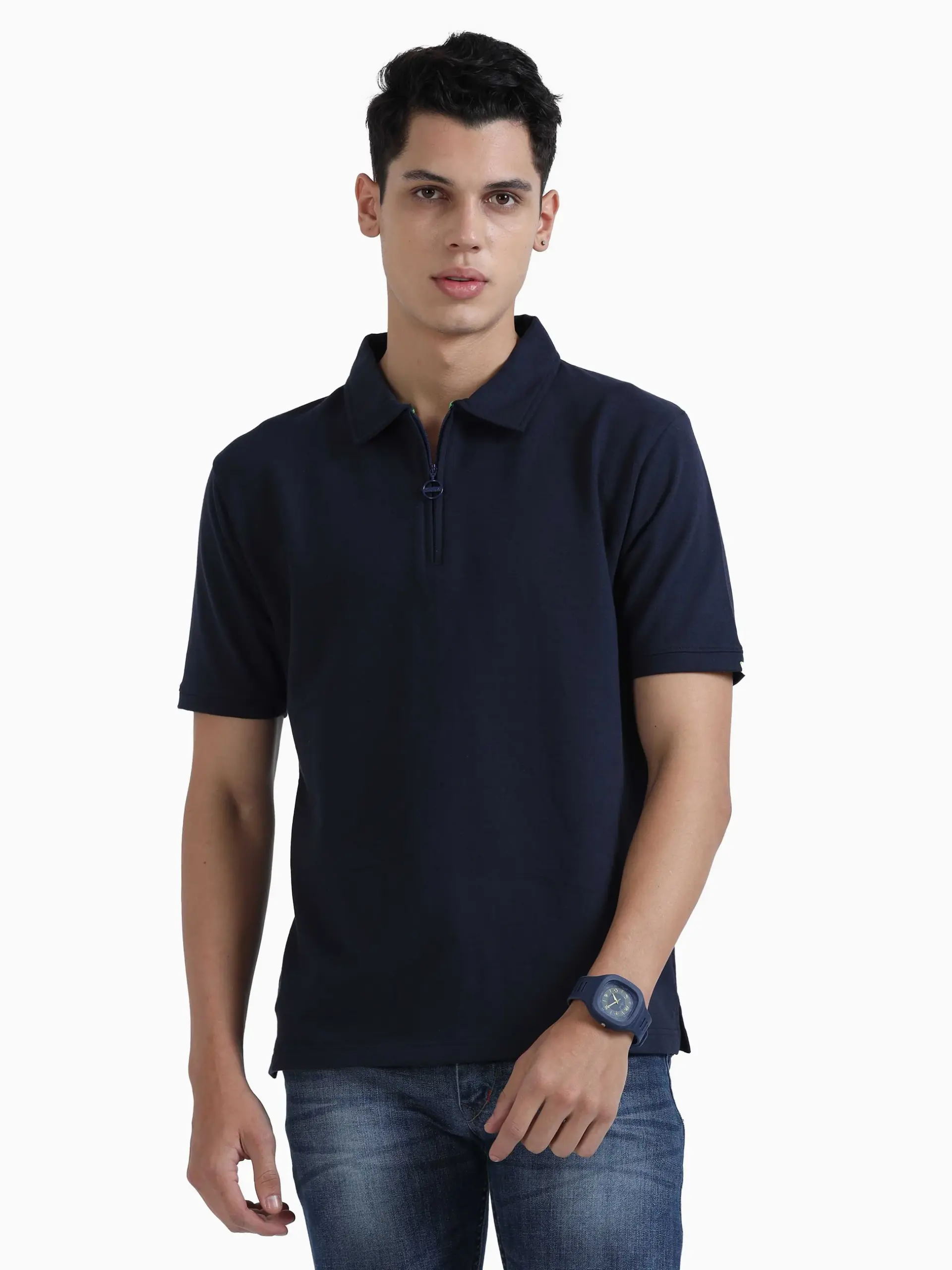 Caslay Sustainable Sweat Polo T Shirt -Navy Blue