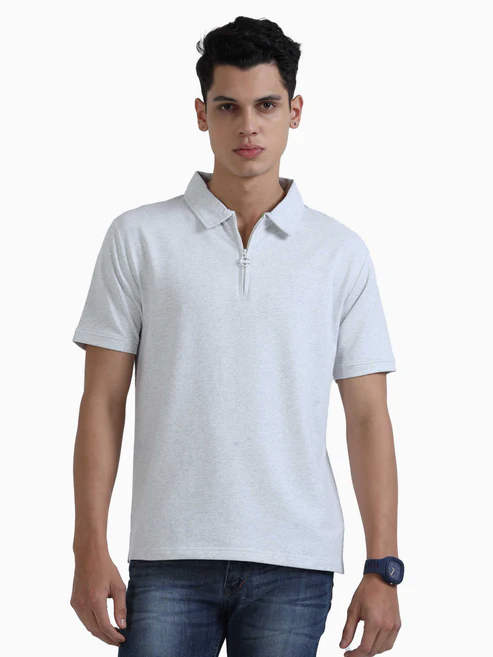 Caslay Sustainable Sweat Polo T Shirt -White Melange