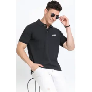 Caslay Sustainable Polo Neck T-Shirt -Charcoal Melange