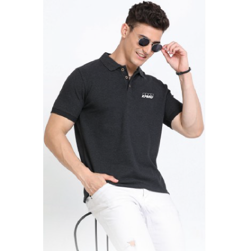 Caslay Sustainable Polo Neck T-Shirt -Charcoal Melange