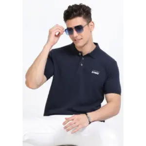 Caslay Sustainable Polo Neck T-Shirt -Navy Blue