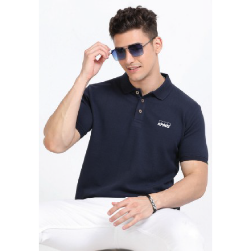 Caslay Sustainable Polo Neck T-Shirt -Navy Blue