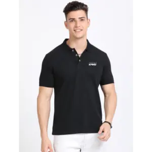 Caslay Sustainable Polo Neck T-Shirt - Black