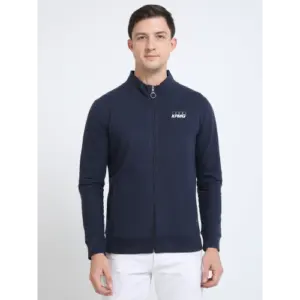 Caslay Sustainable High Neck Jacket-Navy Blue
