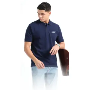 Caslay Sustainable Organic Polo Neck T-Shirt -Navy Blue