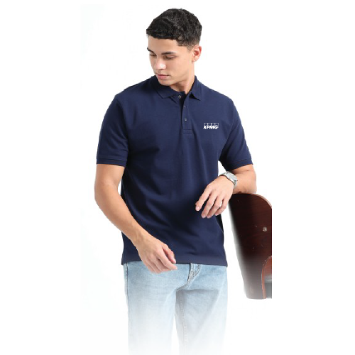 Caslay Sustainable Organic Polo Neck T-Shirt -Navy Blue