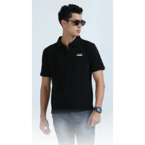 Caslay Sustainable Sweat Polo T Shirt-Black