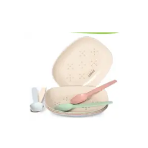 Eha Earth-Friendly Snack Plates Set of 4 with Spoons-Multi