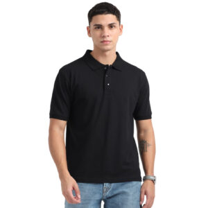 Caslay Sustainable Polo Neck T-Shirt - Black