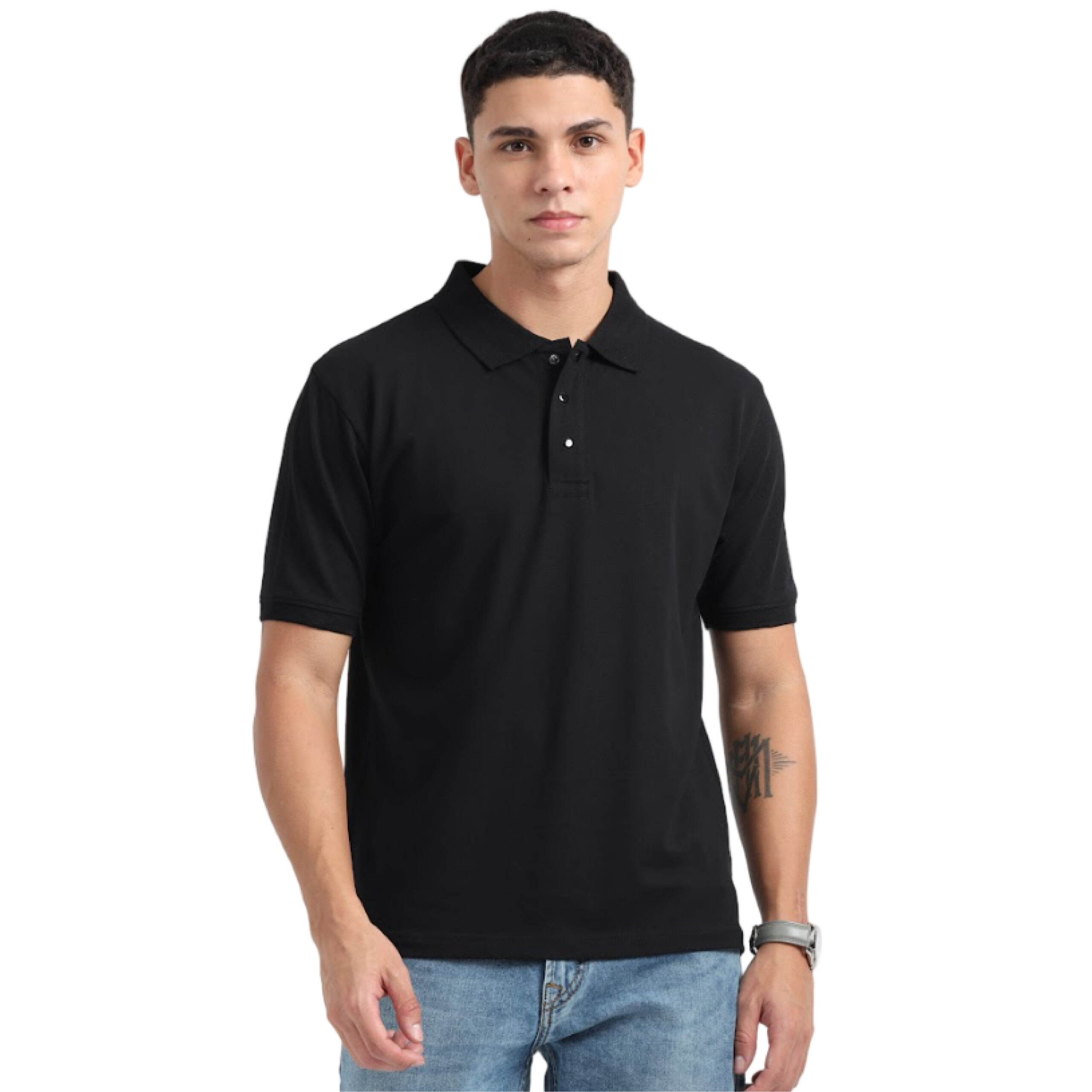 Caslay Sustainable Polo Neck T-Shirt - Black