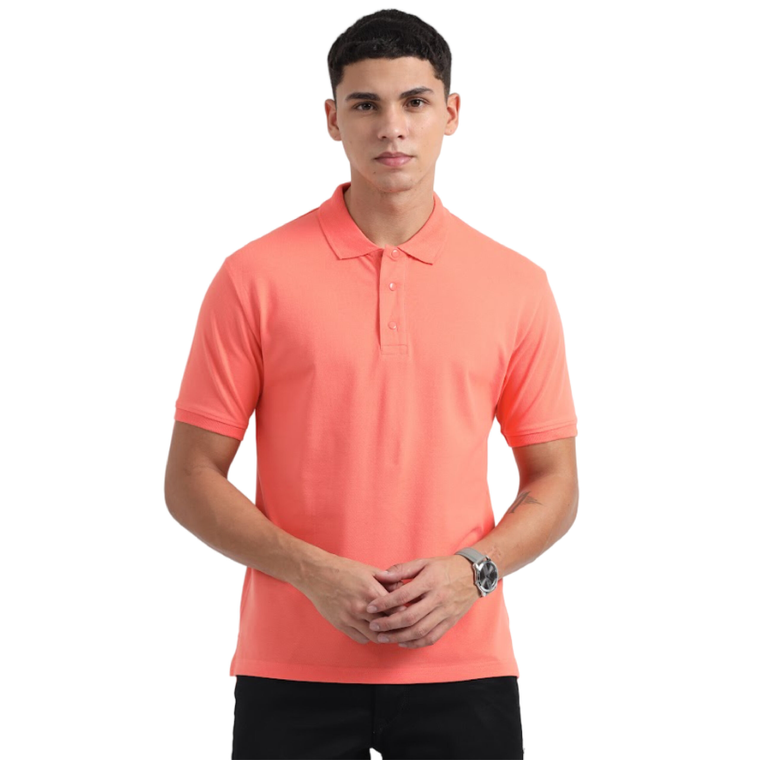 Caslay Sustainable Organic Polo Neck T-Shirt -Coral