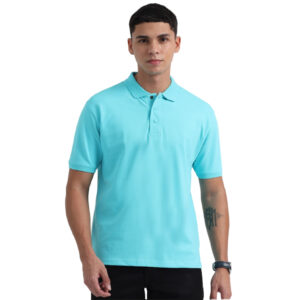 Caslay Sustainable Organic Polo Neck T-Shirt -Curracao Blue