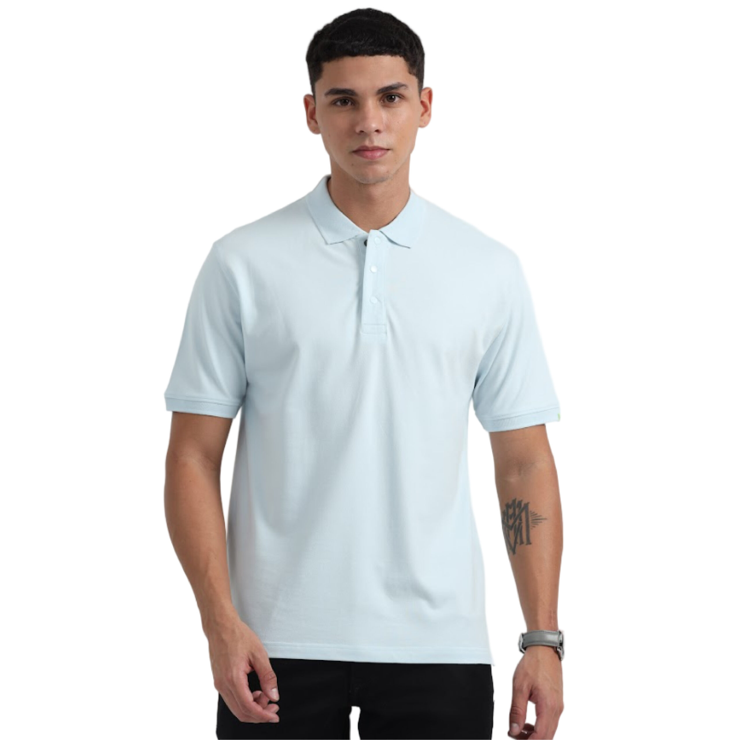 Caslay Sustainable Organic Polo Neck T-Shirt -Ice Water