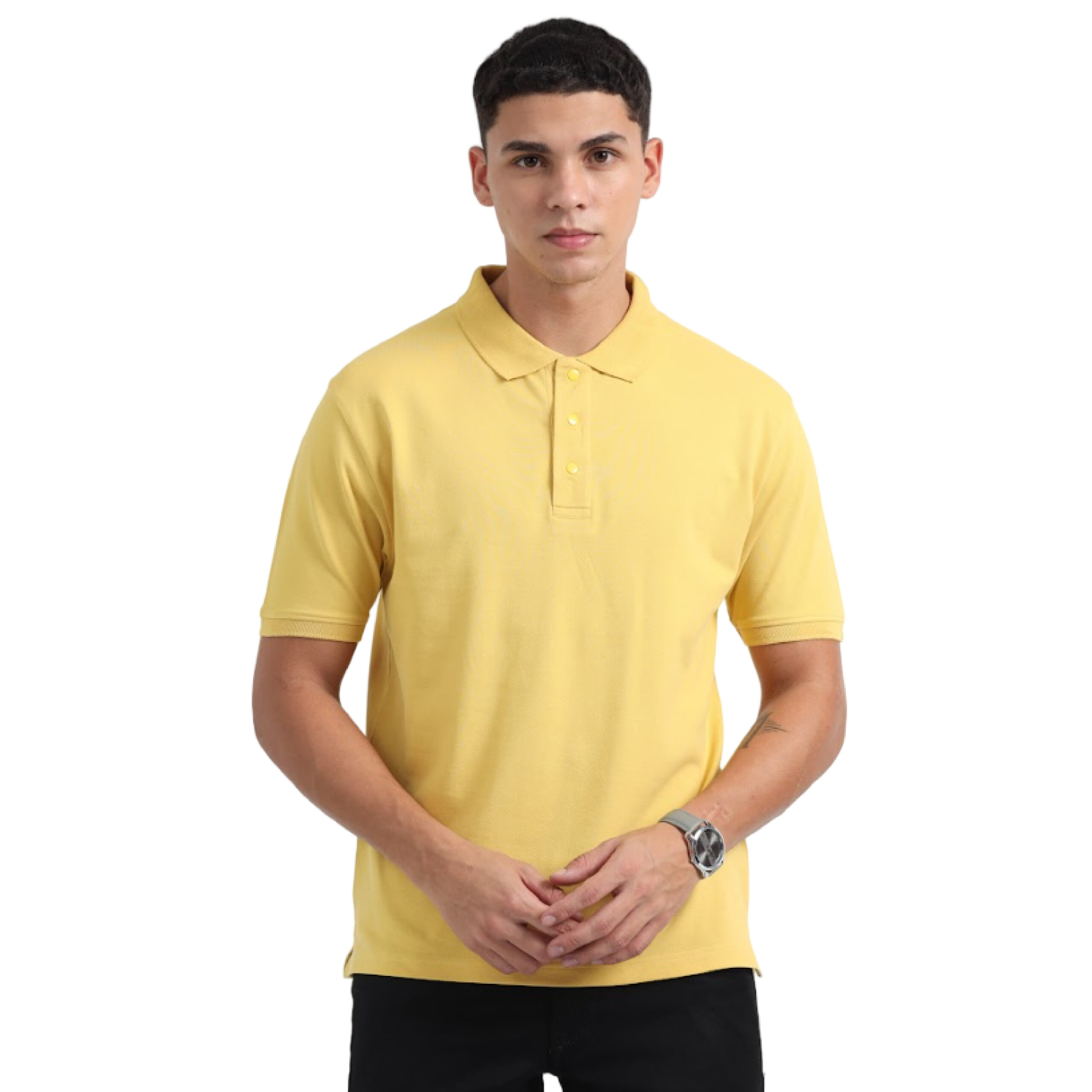 Caslay Sustainable Organic Polo Neck T-Shirt -Mustard
