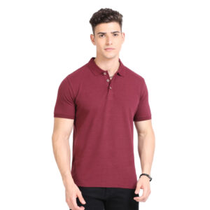 Caslay Sustainable Organic Polo Neck T-Shirt -Maroon