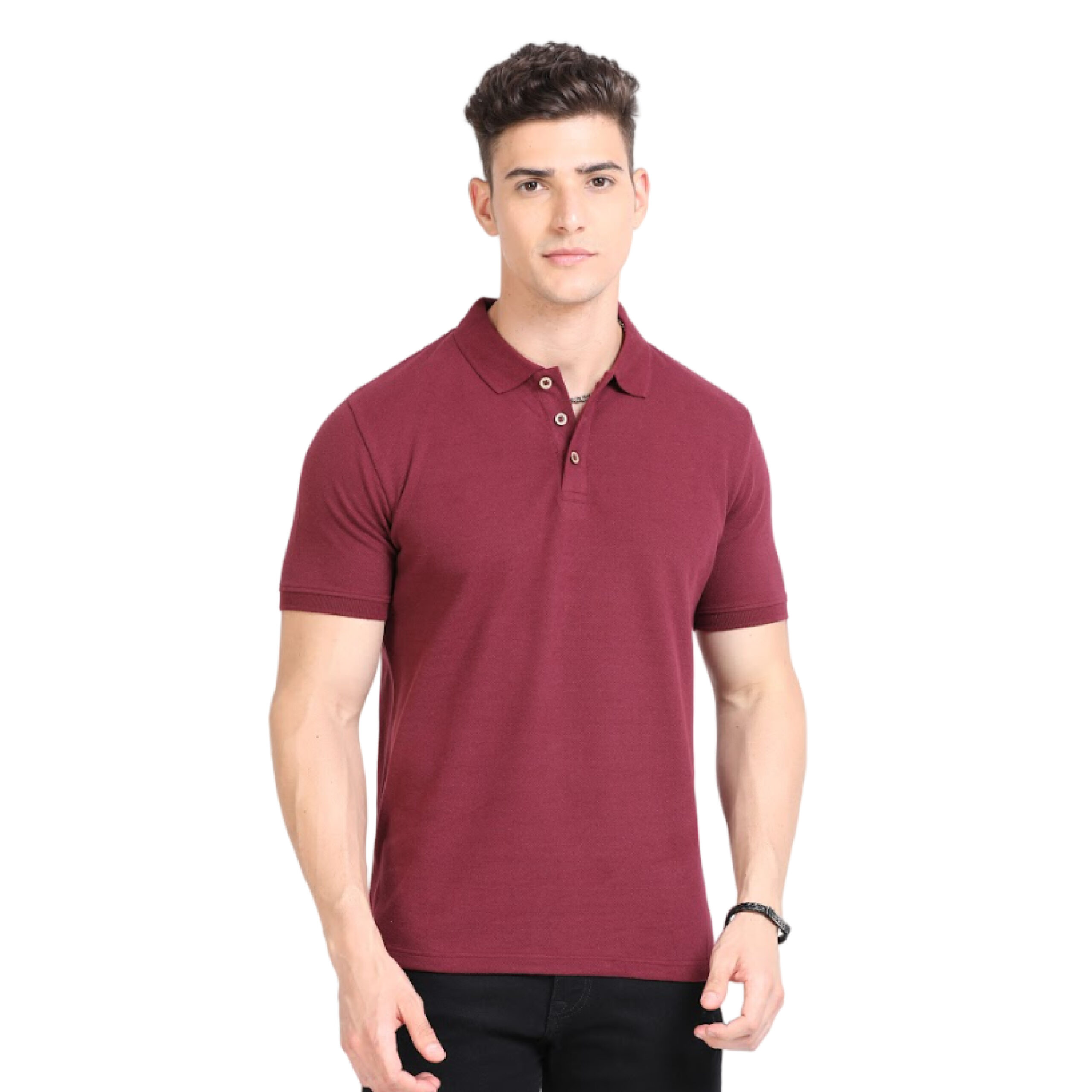 Caslay Sustainable Organic Polo Neck T-Shirt -Maroon