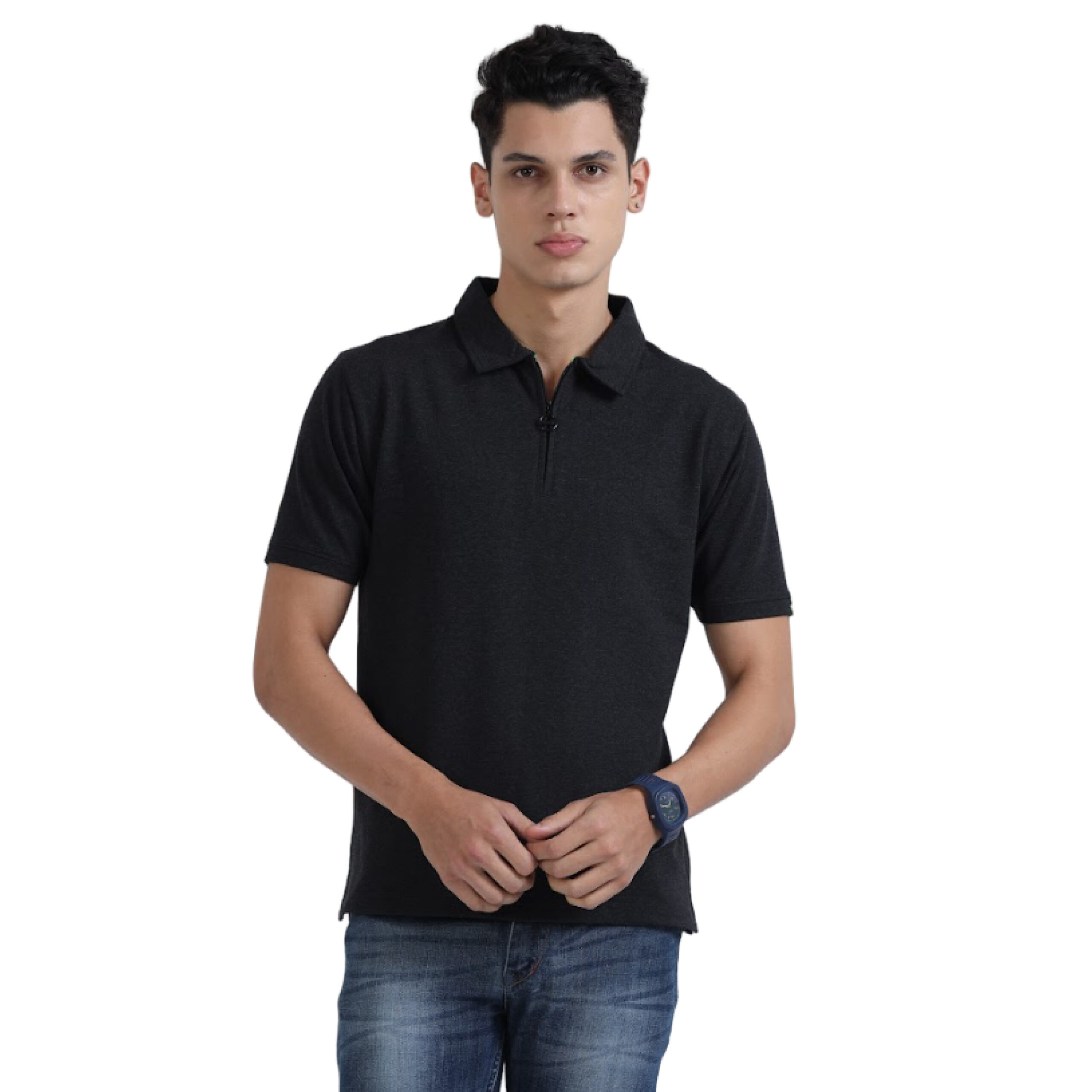 Caslay Sustainable Sweat Polo T Shirt-Charcoal Melange