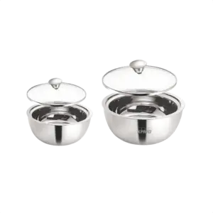 Borosil Servefresh Curry Server Set of 2, 500ml + 900ml-Silver
