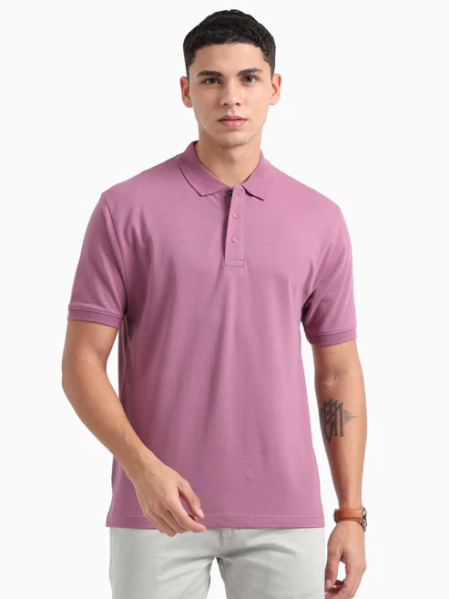Caslay Sustainable Organic Polo Neck T-Shirt -Purple