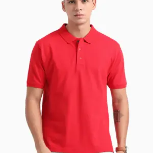 Caslay Sustainable Organic Polo Neck T-Shirt -Red