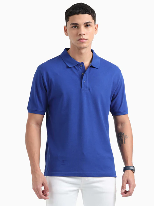 Caslay Sustainable Organic Polo Neck T-Shirt -Royal Blue