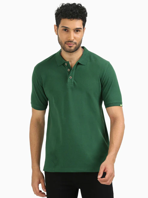Caslay Sustainable Polo Neck T-Shirt -Forest Green