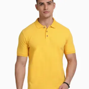 Caslay Sustainable Polo Neck T-Shirt -Mustard