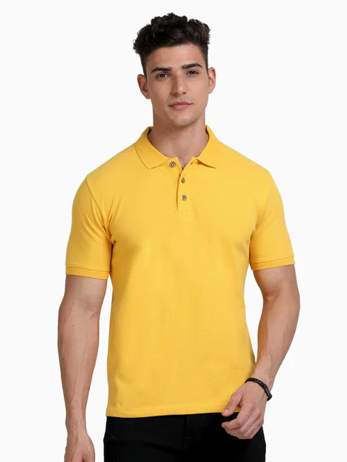 Caslay Sustainable Polo Neck T-Shirt -Mustard