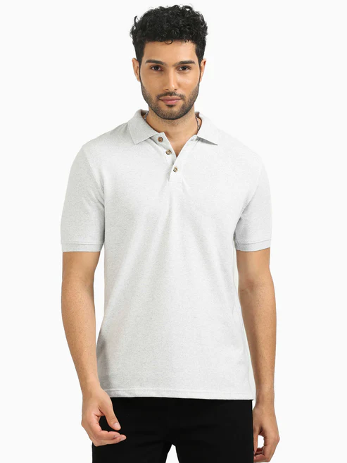 Caslay Sustainable Polo Neck T-Shirt -White Melange