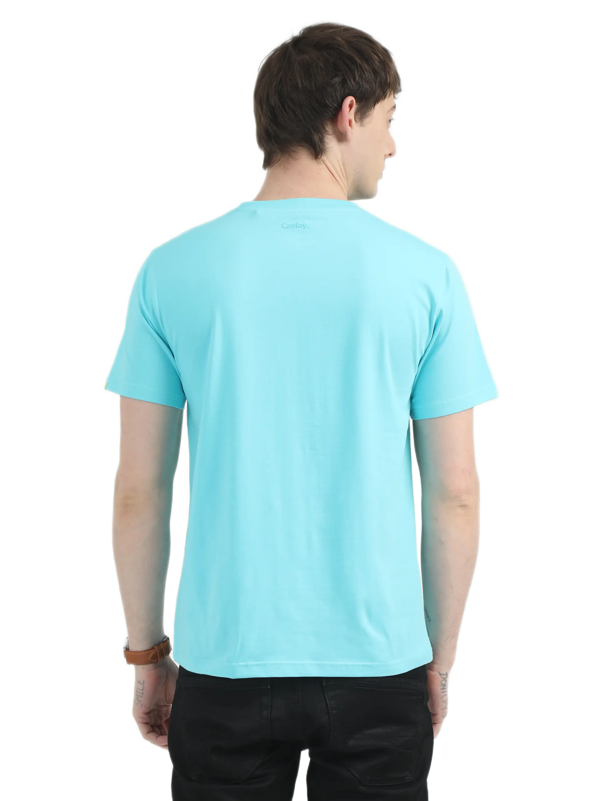 Caslay Sustainable Organic Crew Neck T-Shirt -Curracao Blue - Image 2