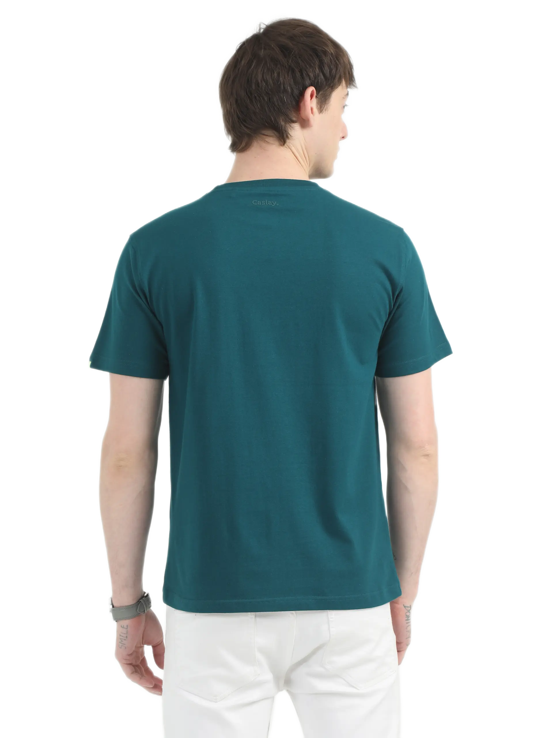 Caslay Sustainable Organic Crew Neck T-Shirt -Petrol Blue - Image 2