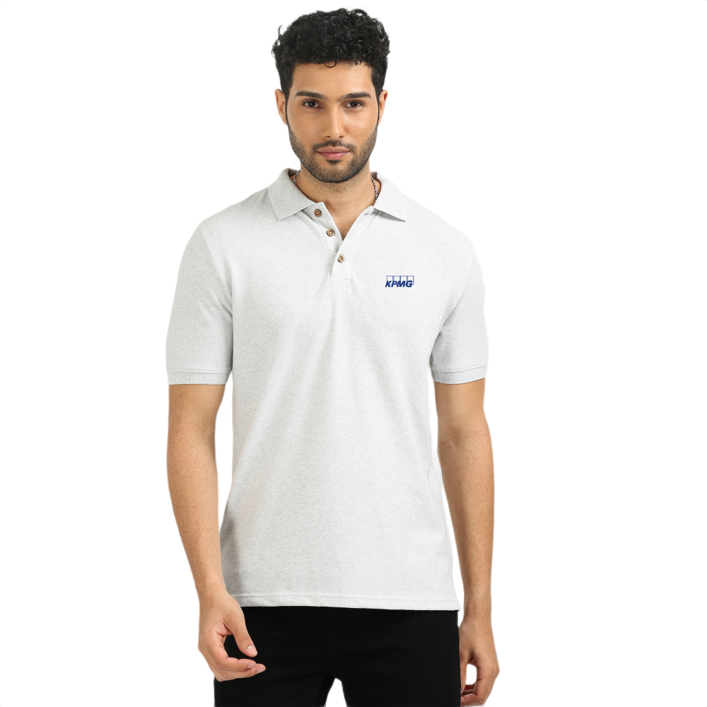 Caslay Sustainable Polo Neck T-Shirt -White Melange