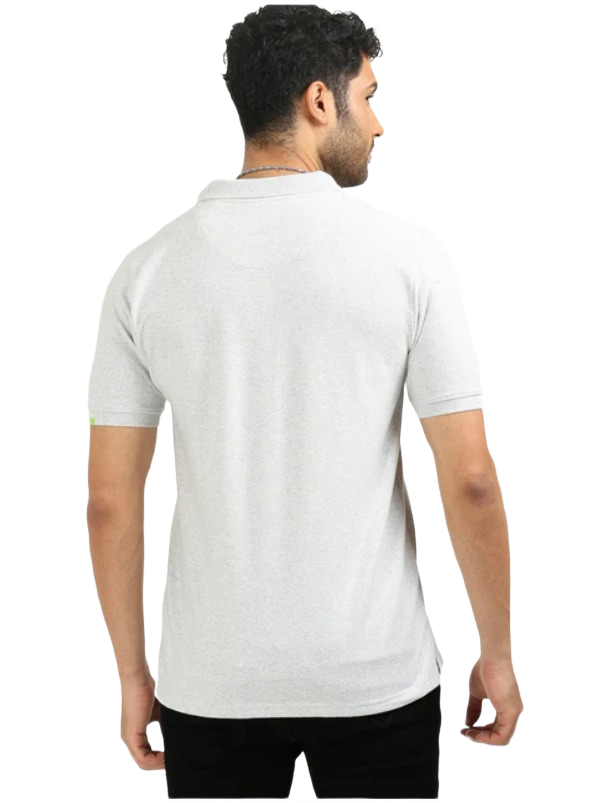 Caslay Sustainable Polo Neck T-Shirt -White Melange - Image 2