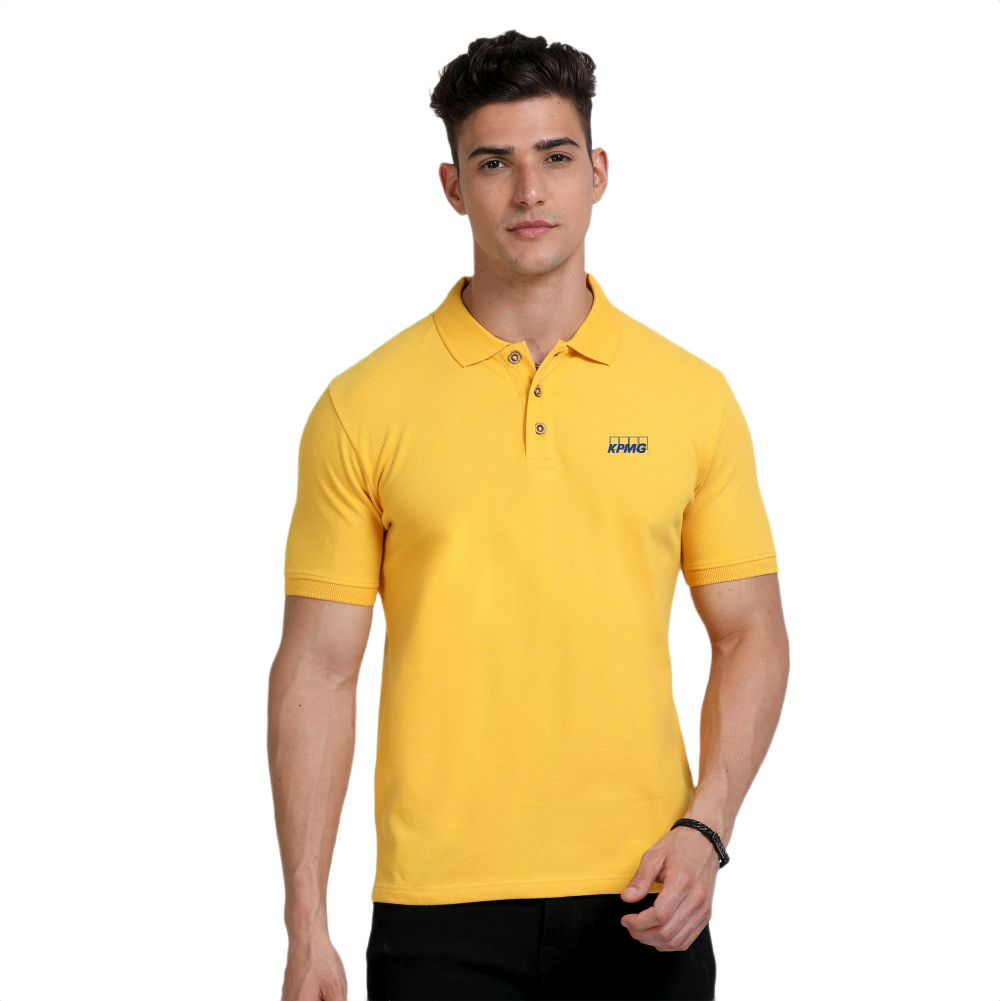 Caslay Sustainable Polo Neck T-Shirt -Mustard