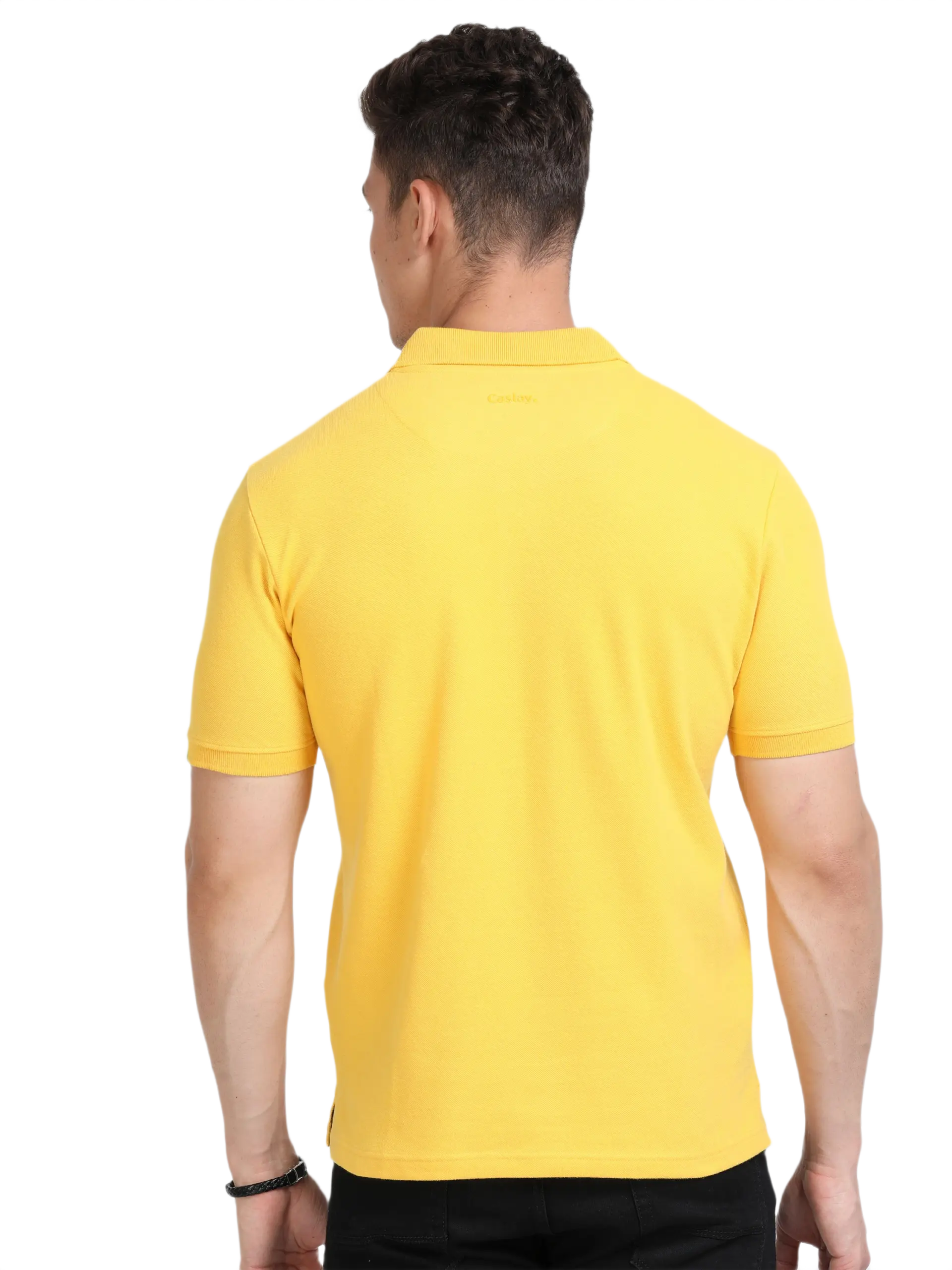 Caslay Sustainable Polo Neck T-Shirt -Mustard - Image 2