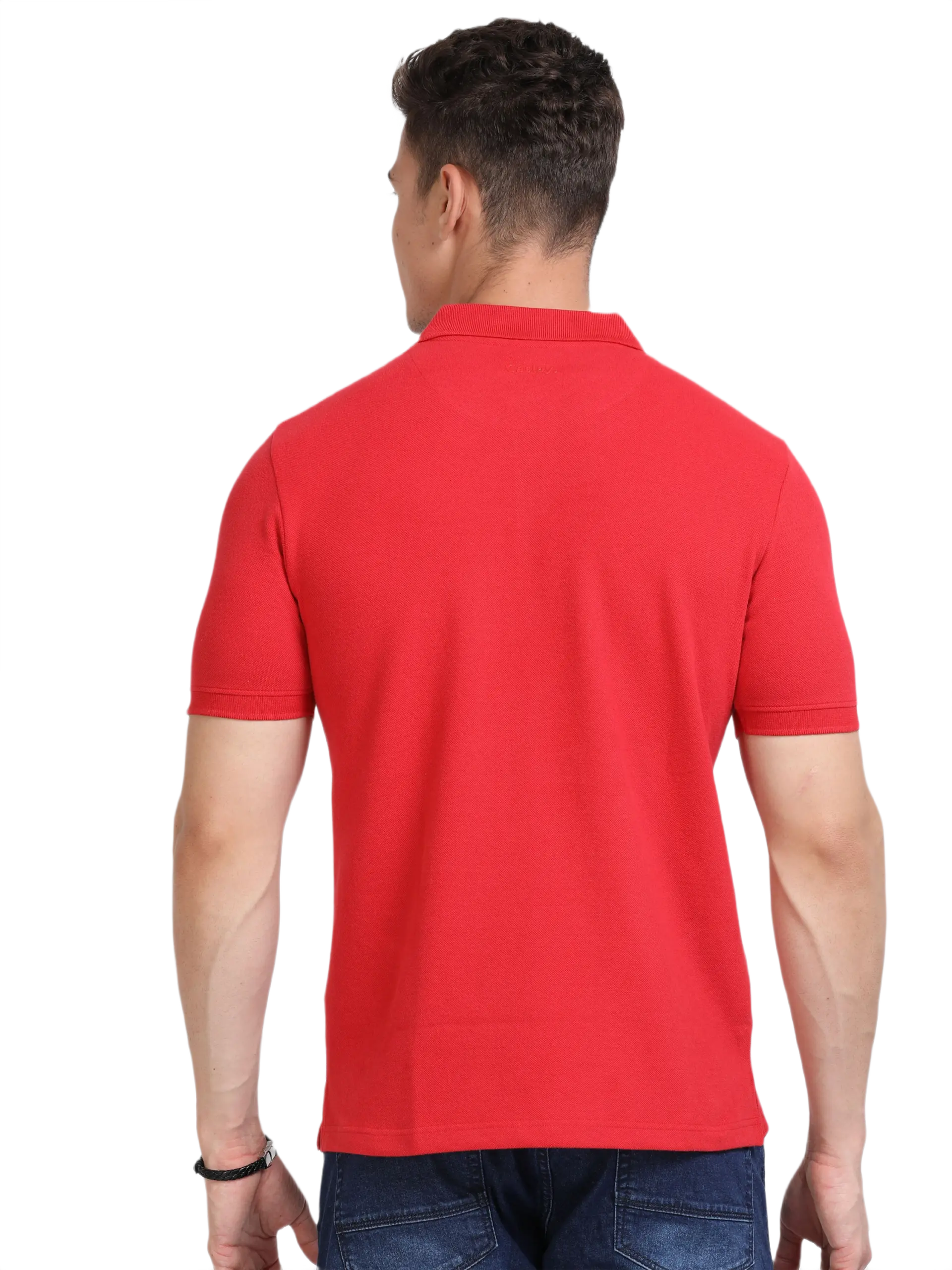 Caslay Sustainable Polo Neck T-Shirt -Red - Image 2