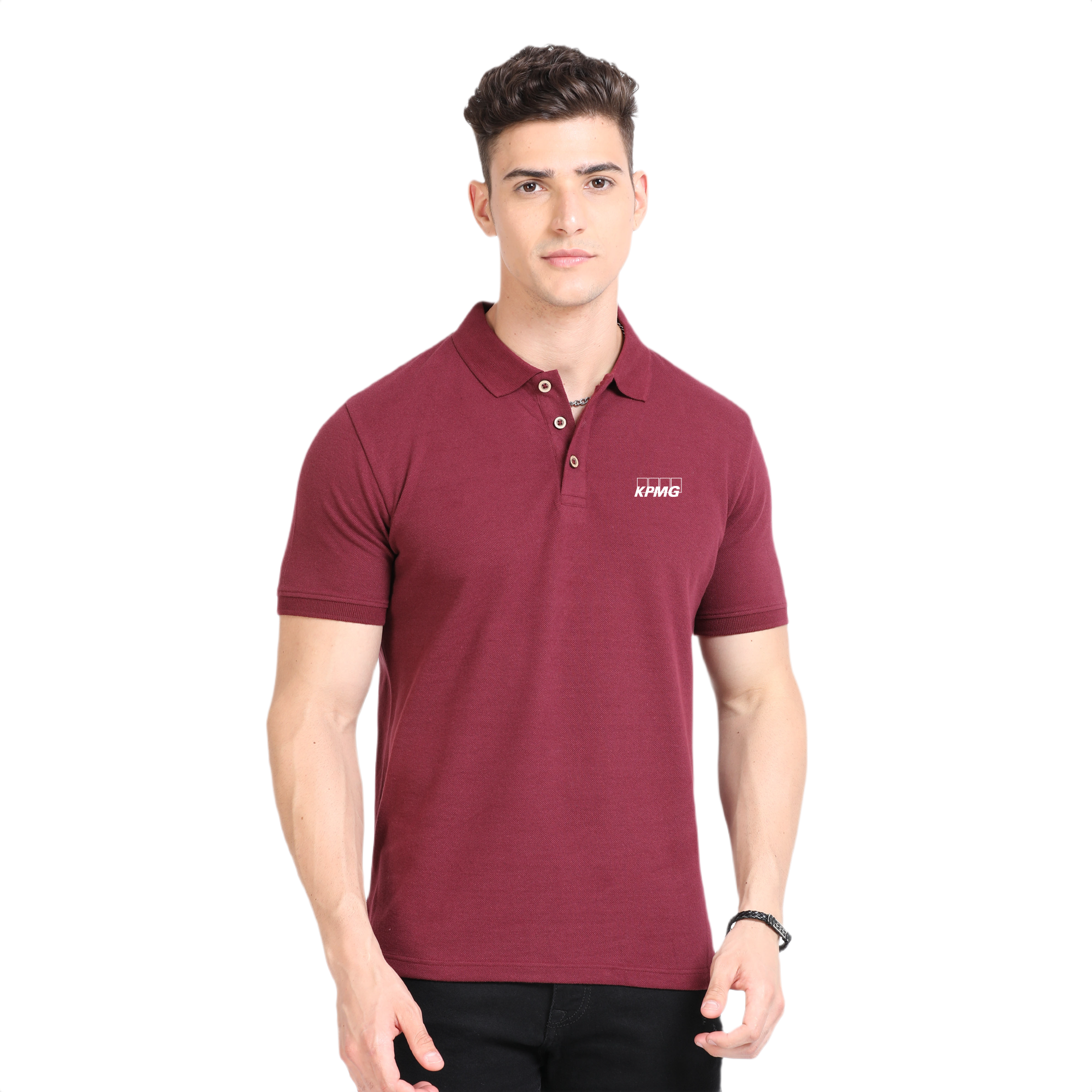 Caslay Sustainable Polo Neck T-Shirt -Maroon